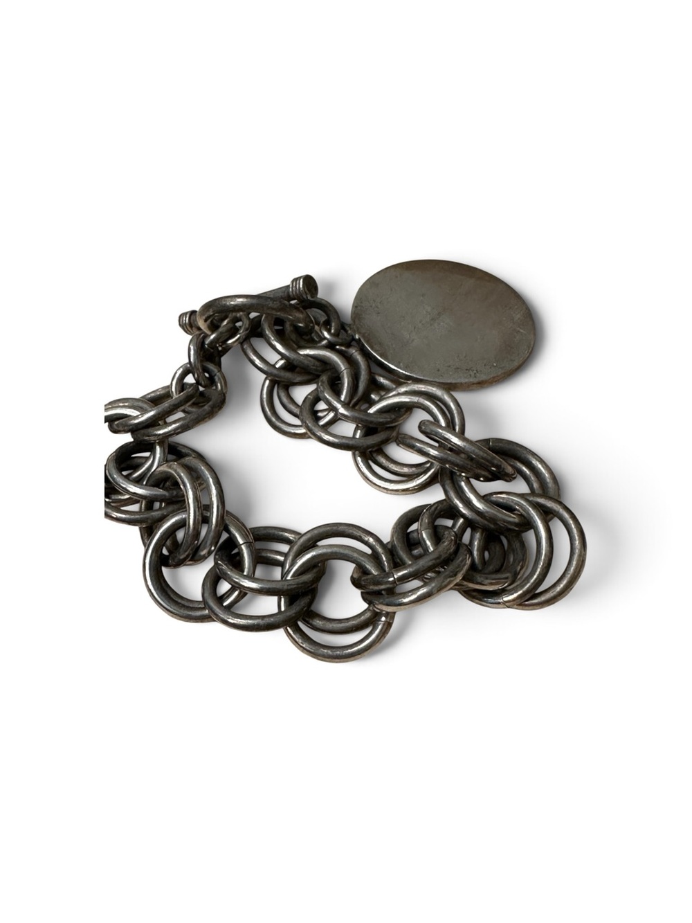 Heavy 925 Sterling Silver Double-Link Monogram Charm Bracelet with toggle